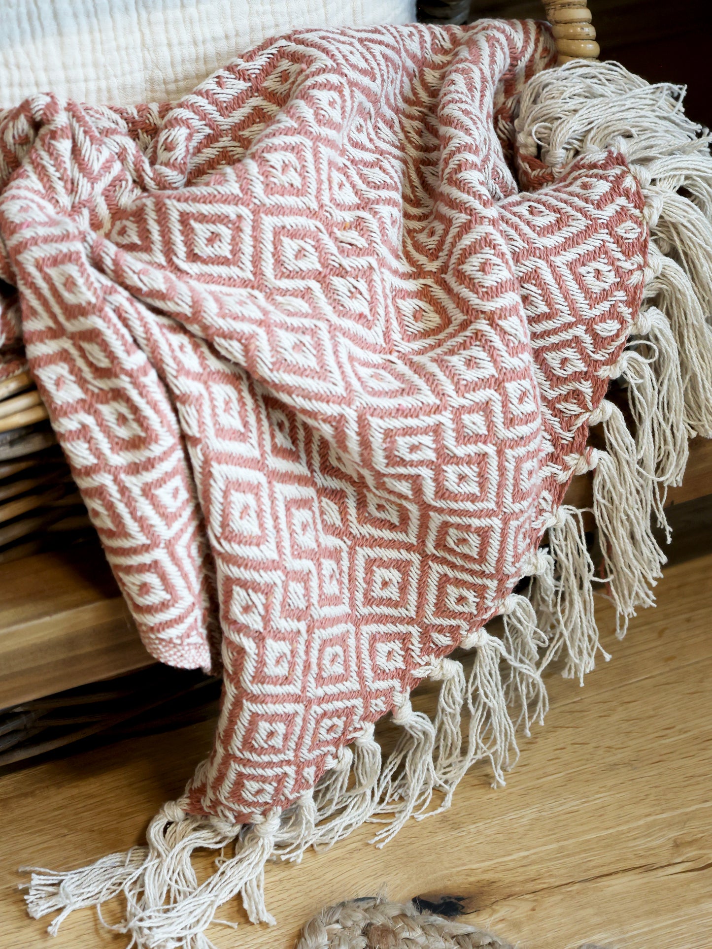 Cotton Throw in Rose
