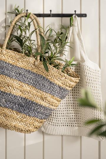 Striped Seagrass Tote Bag