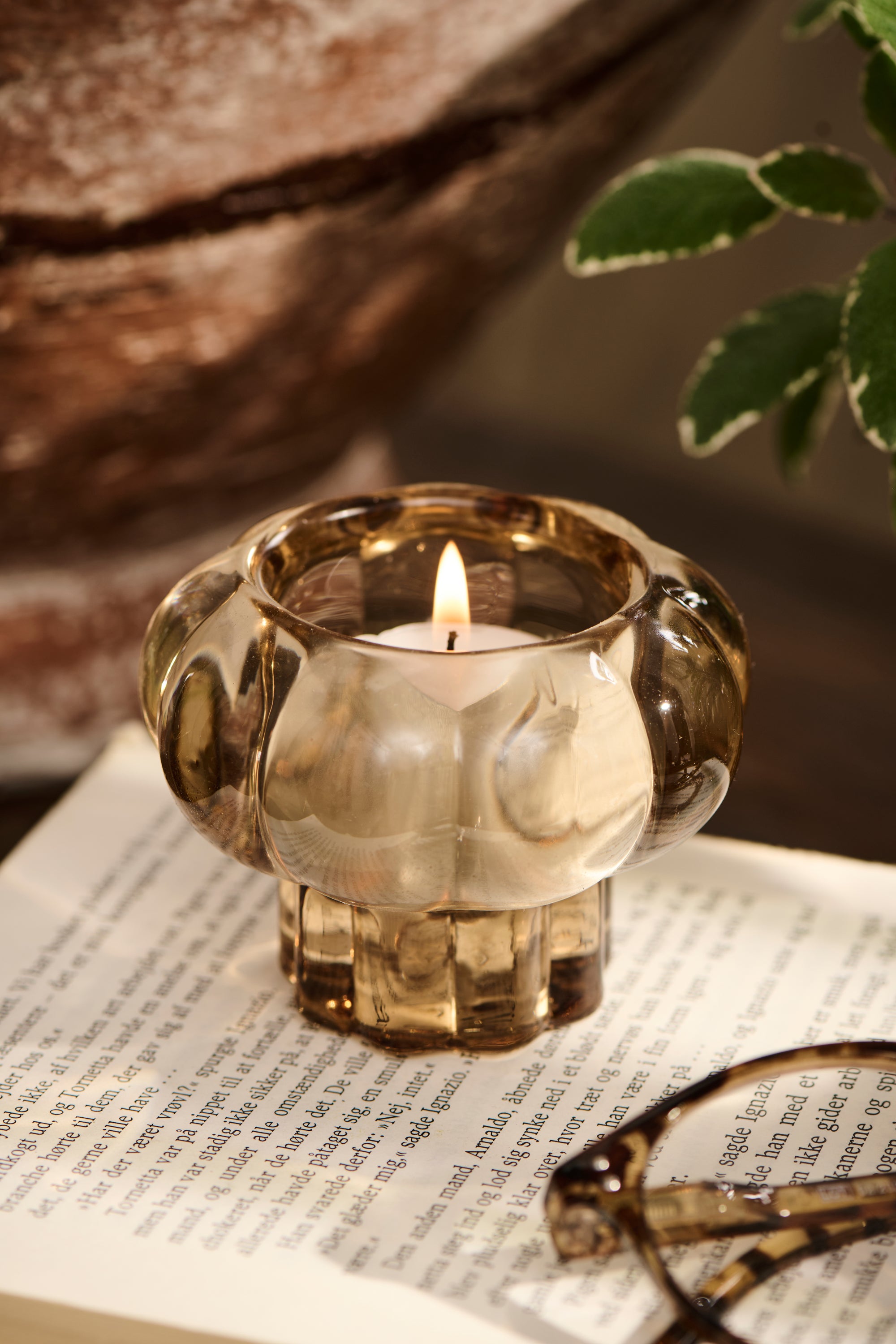 Amber Glass Reversable Candlestick and Tealight Holder