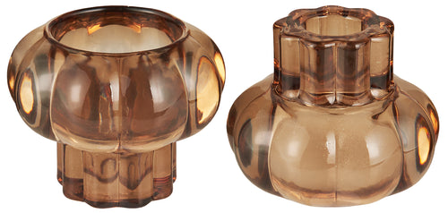 Amber Glass Reversable Candlestick and Tealight Holder