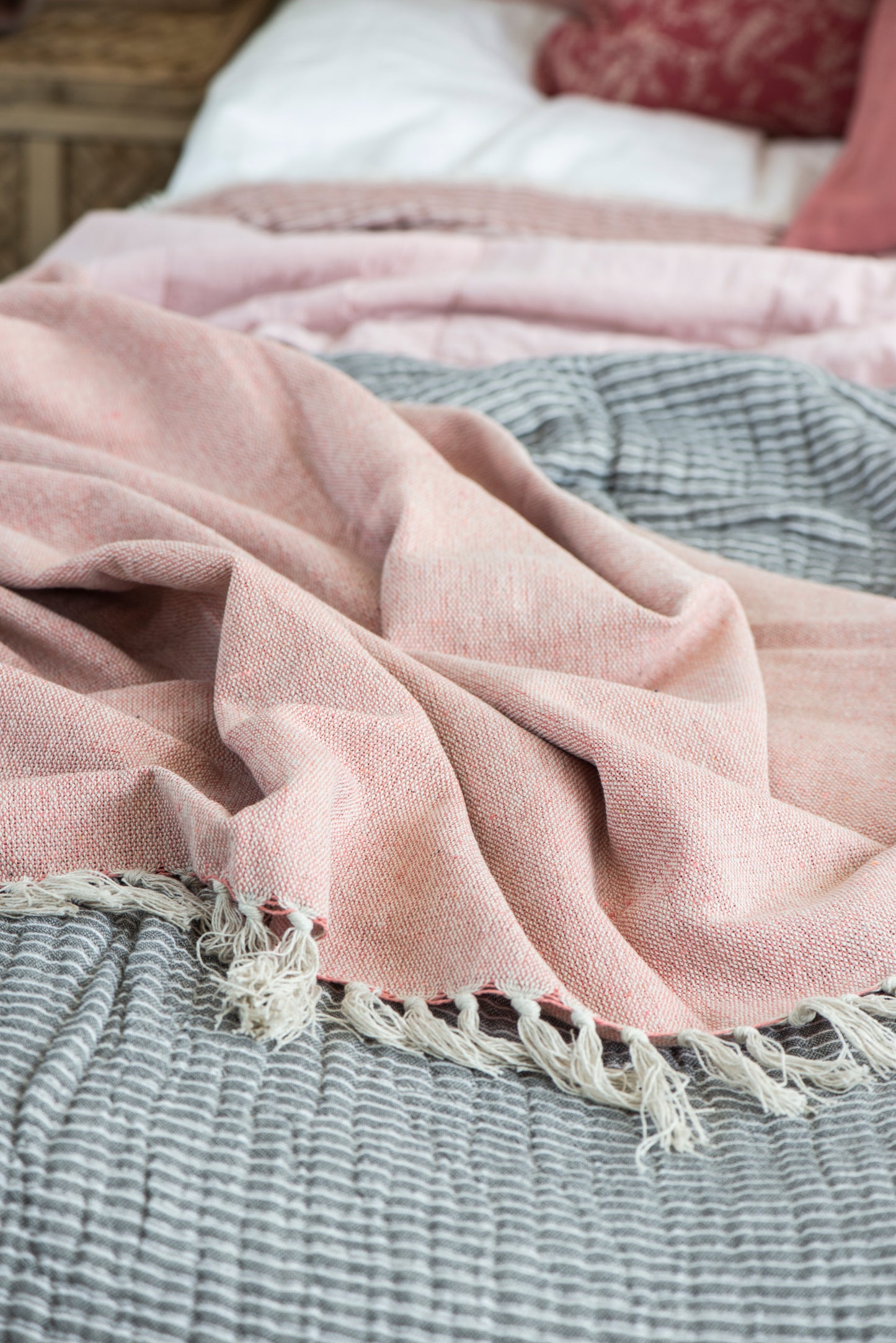 Cotton Throw in Soft Pink