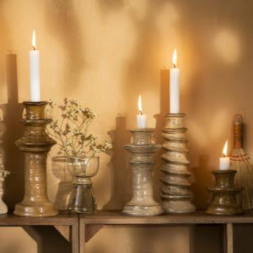 Milan Stoneware Candlesticks in Deep Brown