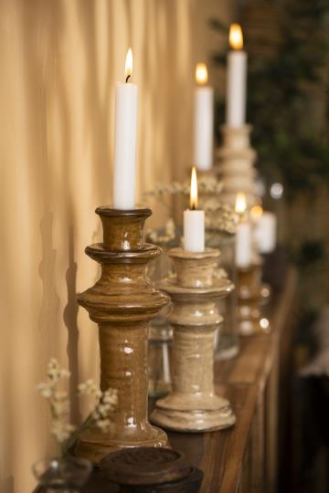Milan Stoneware Candlesticks in Deep Brown