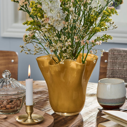 Mustard Yellow Wave Edge Vase