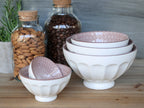 Ares Stacking Bowls in White with Dusty Rose
