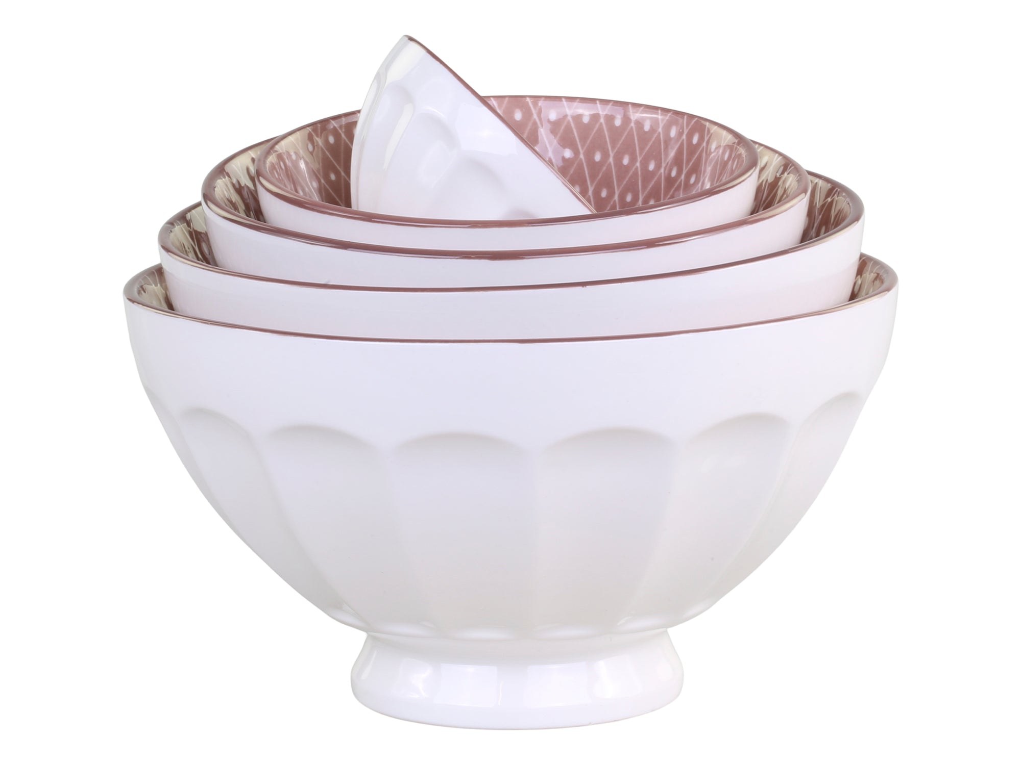 Ares Stacking Bowls in White with Dusty Rose