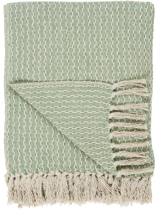 Cotton Throw in Cream and Green