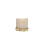 Engraved Wood and Glass Candle Holder in Pink