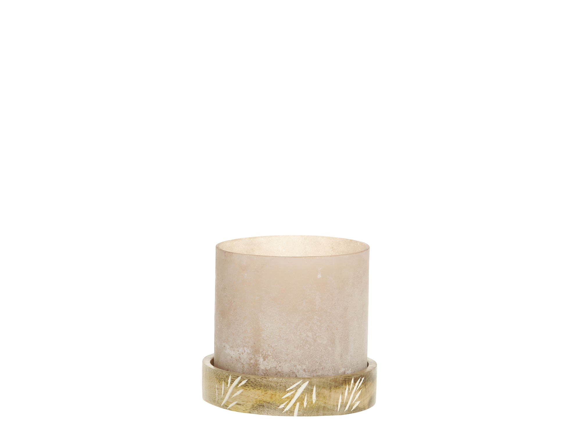 Engraved Wood and Glass Candle Holder in Pink
