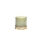 Engraved Wood and Glass Candle Holder in Green