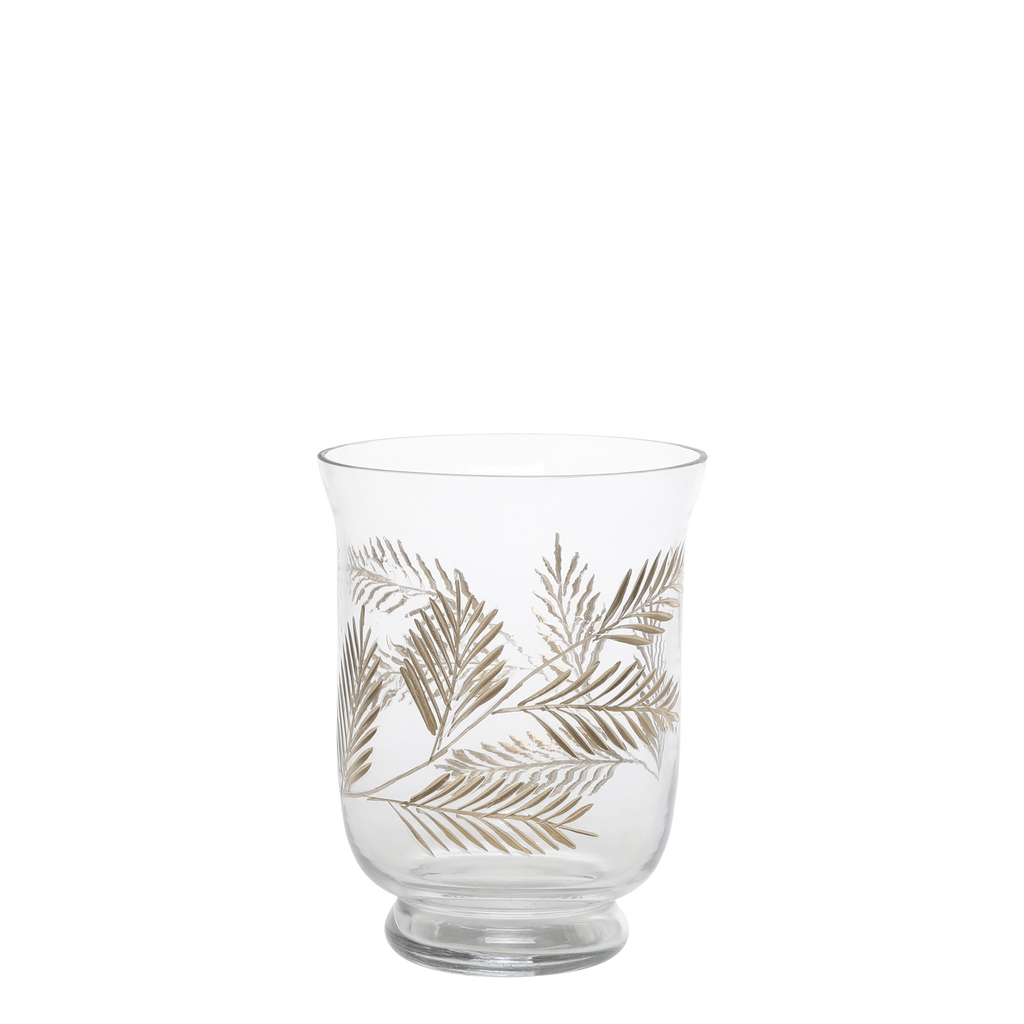 Glass Hurricane with Gold Leaf Pattern