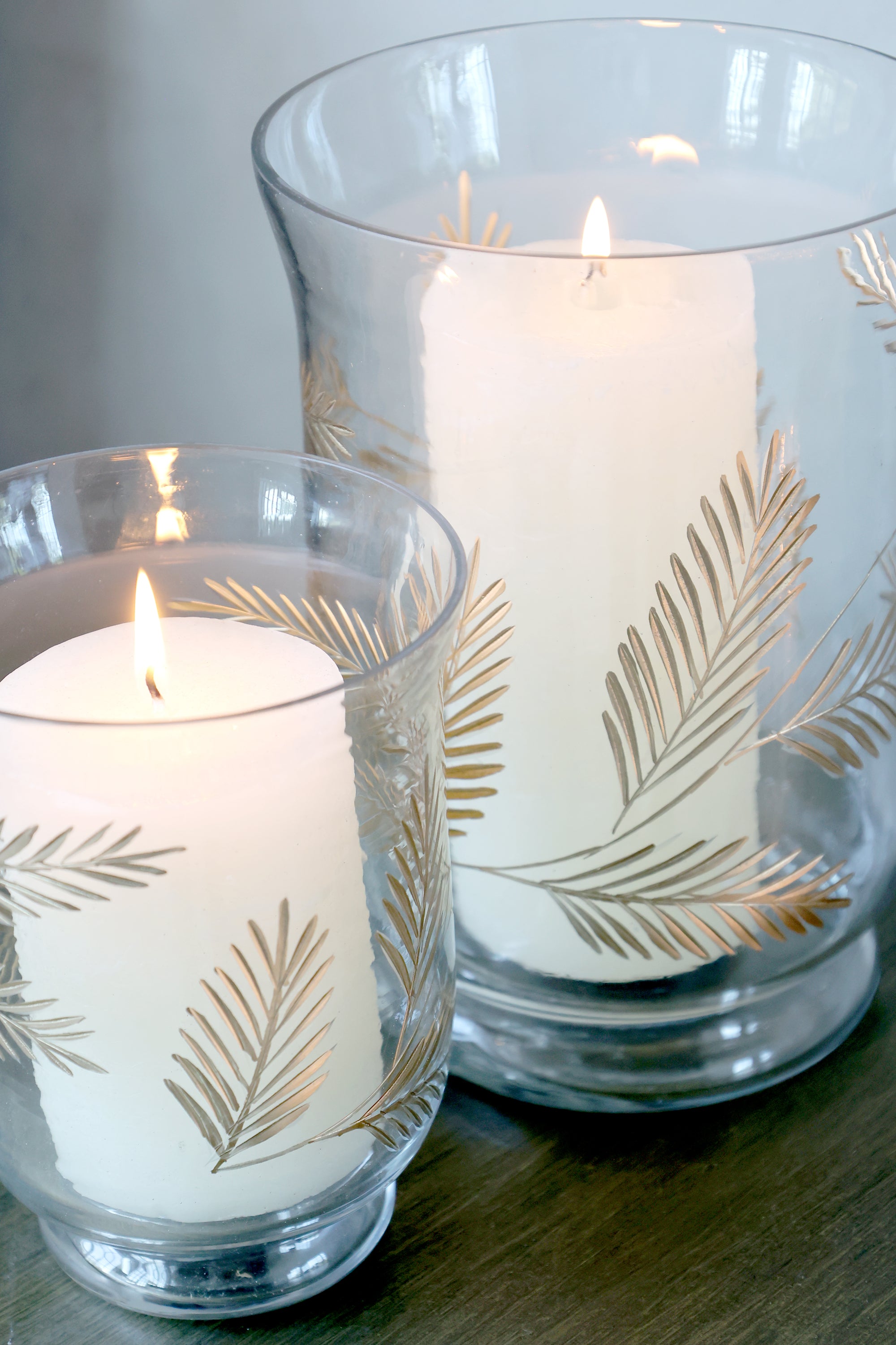 Glass Hurricane with Gold Leaf Pattern