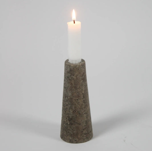 Travertine Candlestick in Taupe