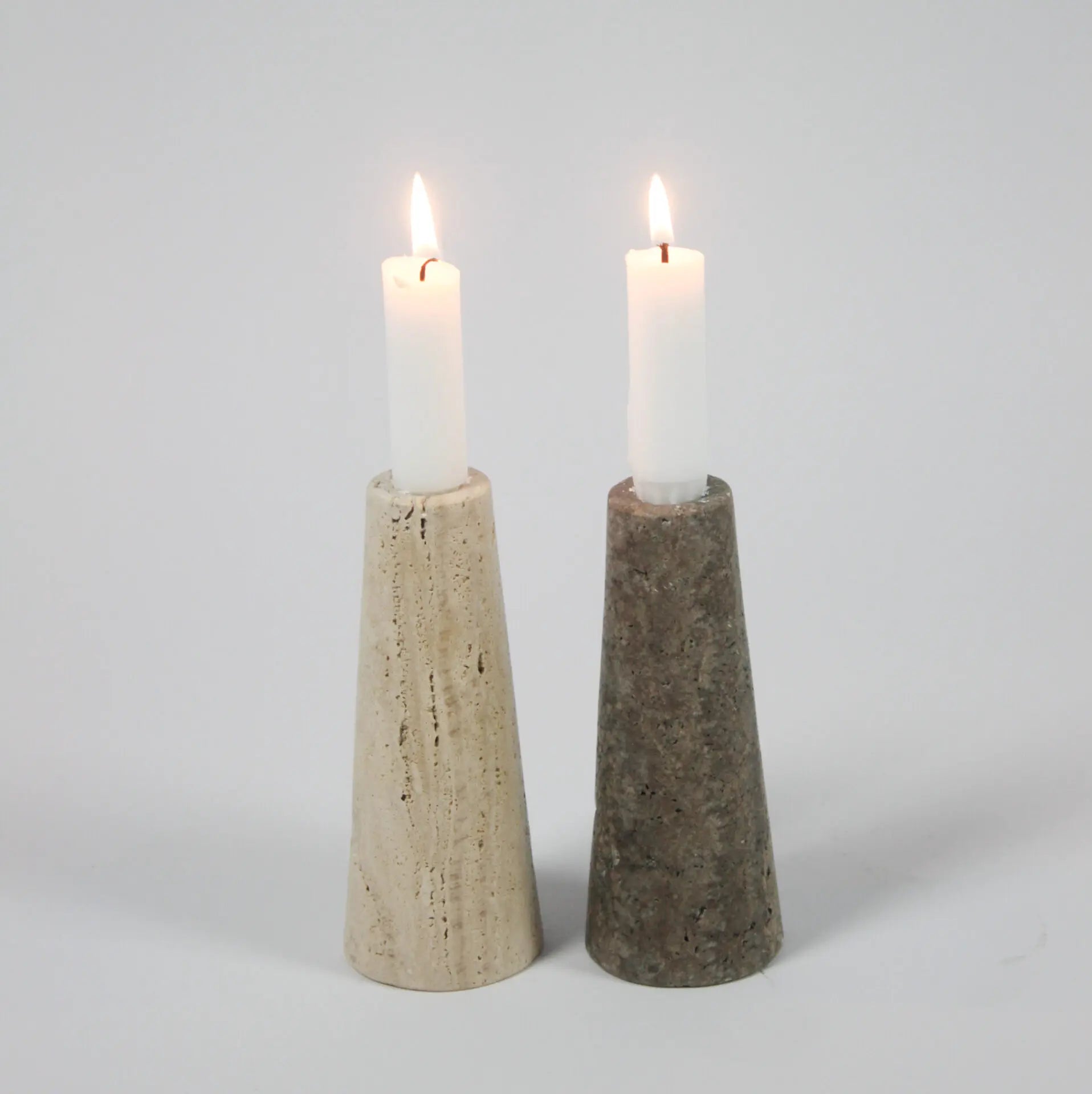 Travertine Candlestick in Beige