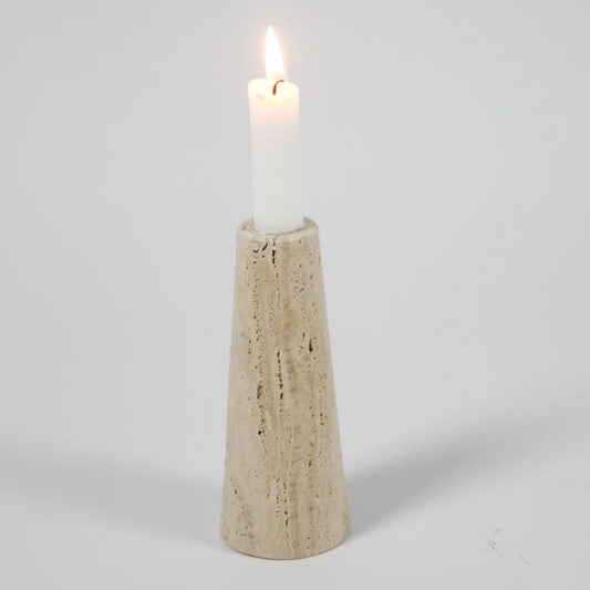 Travertine Candlestick in Beige