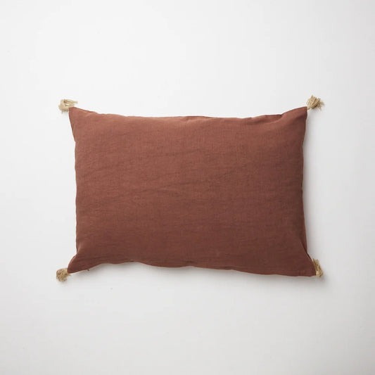 Woven Cushion with Tassels in Terracotta