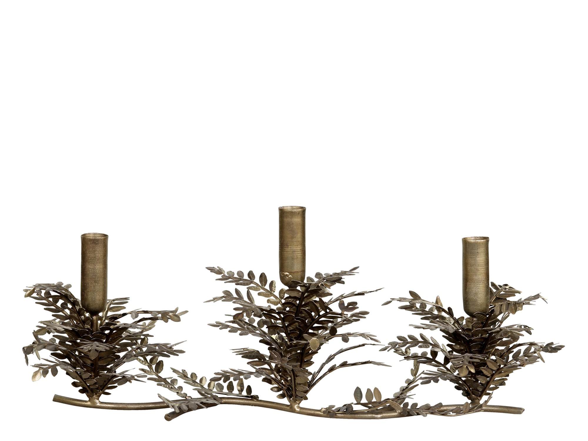 brass leaf design candelabra on white background