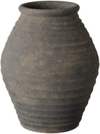 dark textured terracotta vase on a white background