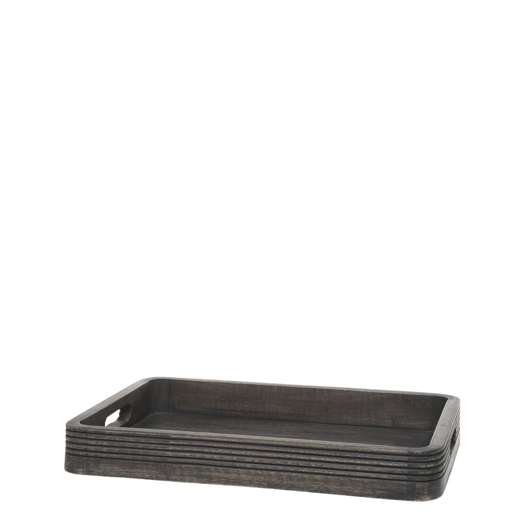 distressed black wooden serving tray on a transparent background