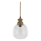 hammered glass pendant light with wooden top on transparent background