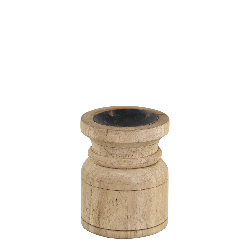 small chunky wooden candlestick on transparent background