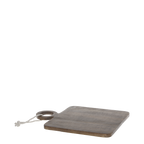 square wooden serving board with round handle on a transparent background