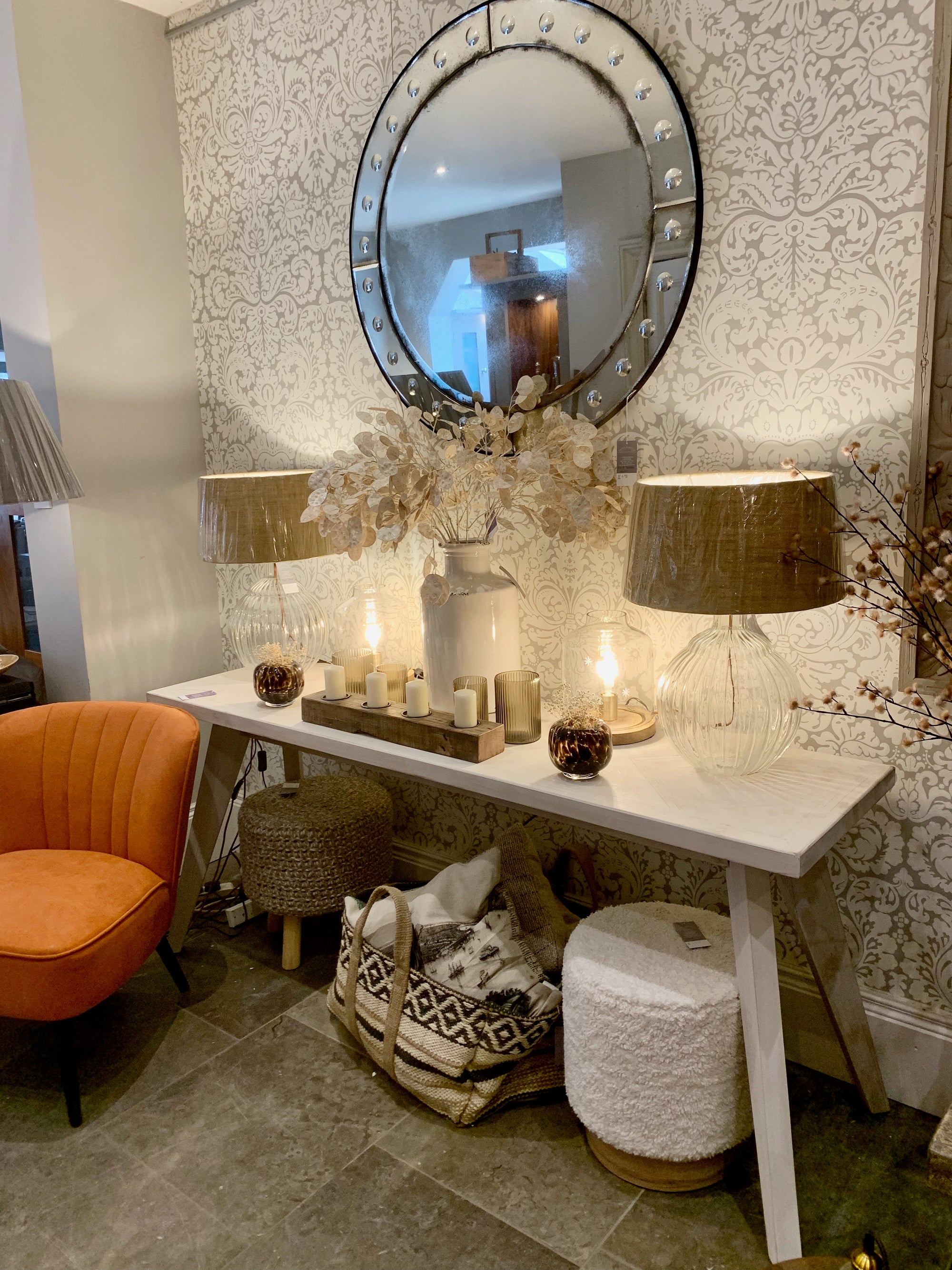 White Parquet Console Table