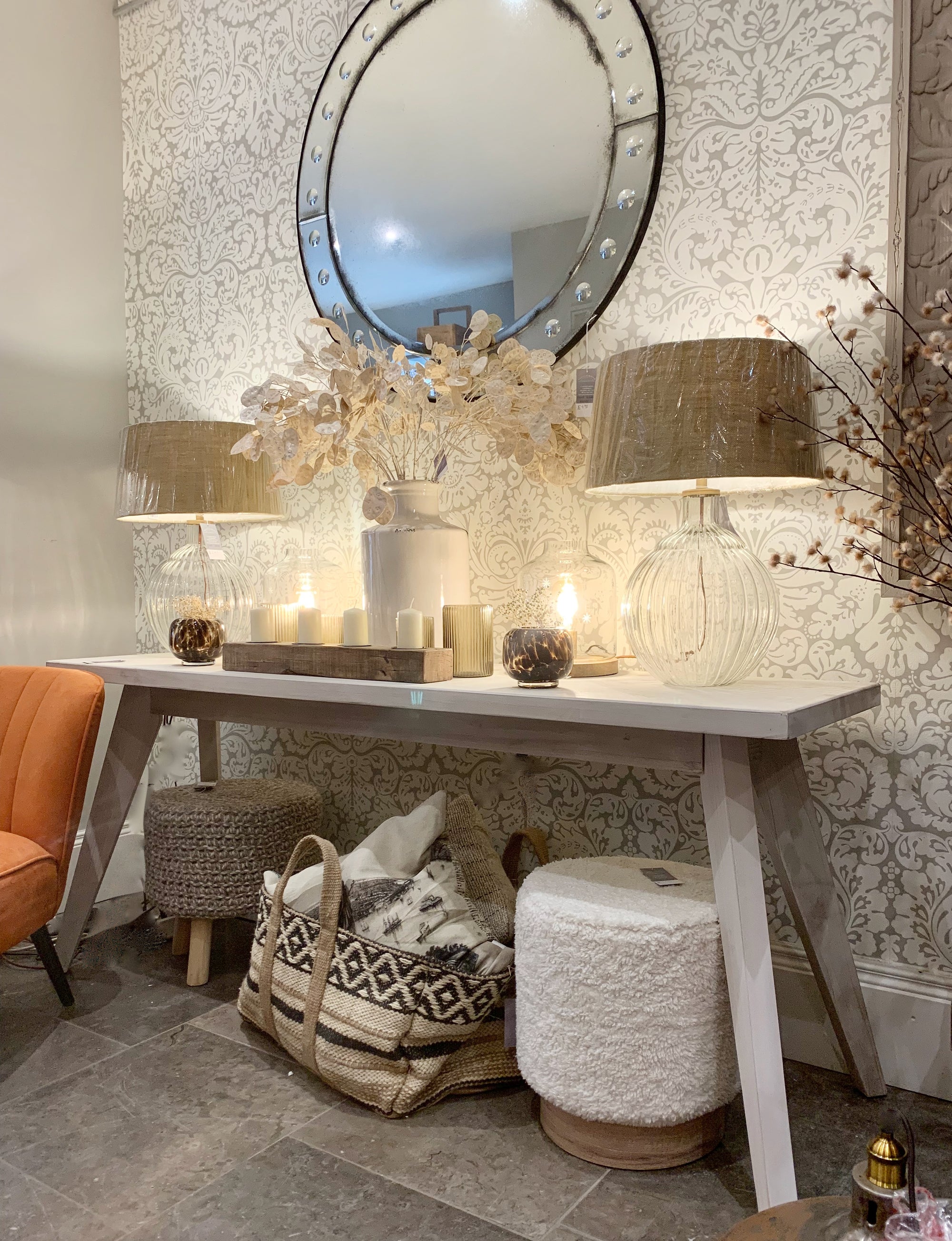 White Parquet Console Table